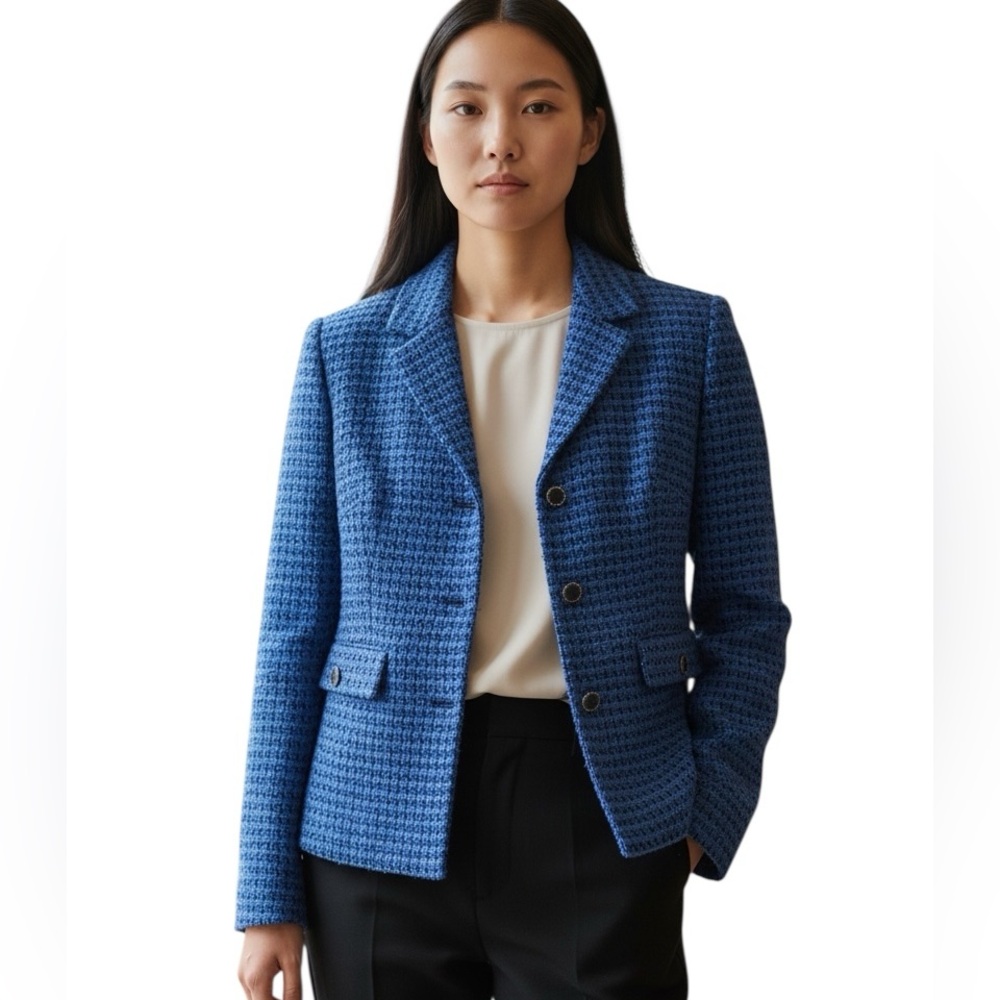 Suzy Shier Classic Blue Textured Blazer Jacket Size Small Short Buttons